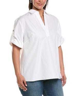 Lafayette 148 New York Petite Tab Sleeve Popover Shirt - White