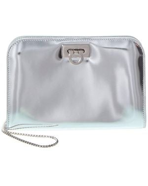 Ferragamo Diana Mini Leather Clutch - Grey