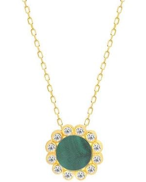 Gabi Rielle 14k Over Silver Malachite Cz Sunlite Necklace - Metallic