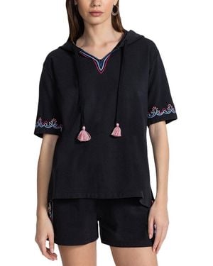 Johnny Was Bee Active Notched Pullover Hoodie - Black