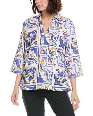 Stella Parker Alice Linen-Blend Tunic Top - Blue