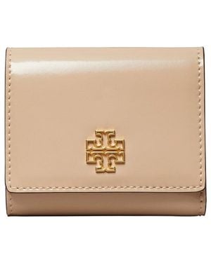 Tory Burch Britten Patent Compact Leather Wallet - Natural