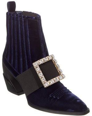 Roger Vivier Tex Strass Velvet Boot - Blue
