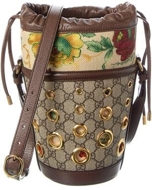 Gucci Gg Supreme Canvas & Leather Bucket Bag - Brown