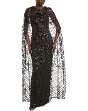 Marchesa Sequin Lattice Column Gown - Black