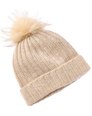 Amicale Cashmere Marl Ladderstitch Cashmere Hat - Natural