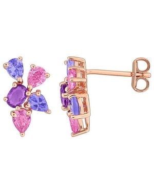 Rina Limor 1.56 Ct. Tw. Amethyst, Tanzanite, Sapphire Cluster Earrings - Pink