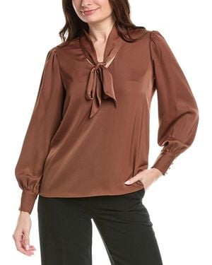 Tahari Bow Neck Tie Blouse - Brown
