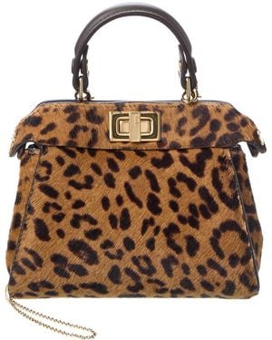 Fendi Nano Peekaboo Haircalf & Leather Clutch - Brown