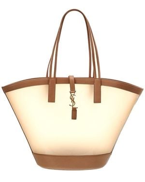 Saint Laurent Cassandre Panier Medium Vinyl & Leather Tote - Natural