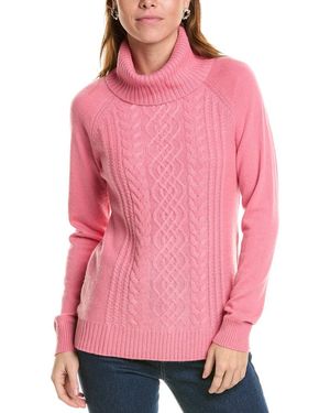 Sofiacashmere Ornate Cable Front Turtleneck Cashmere Sweater - Pink
