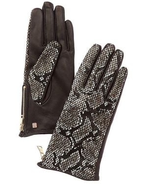 Bruno Magli Side Zip Cashmere-Lined Leather Gloves - Black