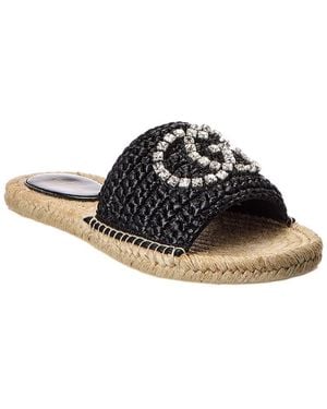 Gucci Interlocking G Raffia Espadrille - Black