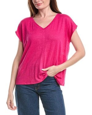 Eileen Fisher V Neck Square Linen T-Shirt - Pink