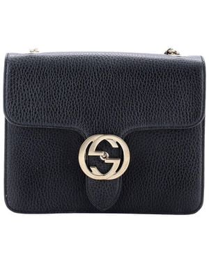 Gucci Leather Interlocking Shoulder Bag Small (Authentic Pre-Loved) - Blue