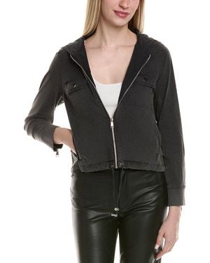 Chaser Brand Stretch Twill Hooded Zip-Up Rib Contrast Jacket - Black