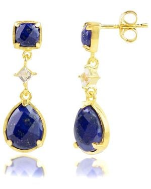 MaxColor 18K Over 1.50 Ct. Tw. Lapis Lazuli Dangle Earrings - Blue