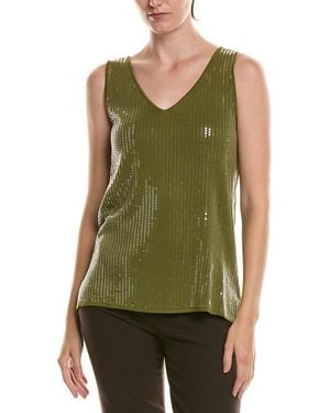 Anne Klein Sequins V-Neck Tank - Green