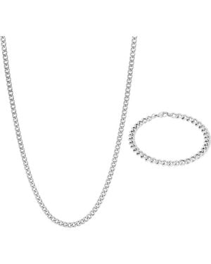 Adornia Tarnish Resistant 5Mm Curb Chain Bracelet And Necklace Set - White