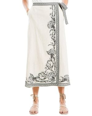Max Studio Floral Border Wrap Skirt - White