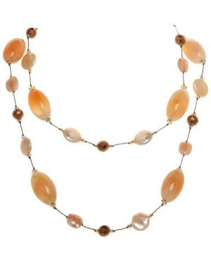 Margo Morrison Peach Coated Moonstone, Carnelian, Hematite & Pearl Necklace - White