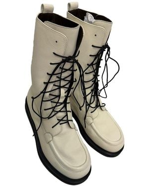 The Row Leather Patty Lace-Up Combat Boot (Authentic Pre-Loved) - White