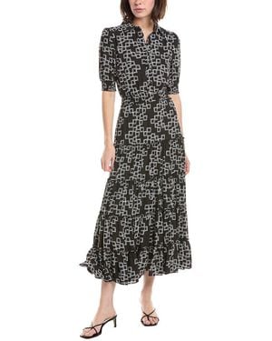 Tahari Elbow Sleeve Button Down Tiered Dress - Black