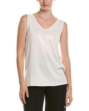 Anne Klein Sequins V-Neck Tank - White
