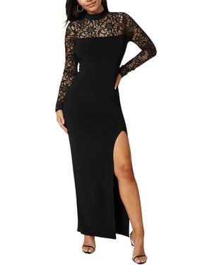 Bebe Mock Neck Lace Bodice Maxi Dress - Black