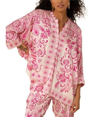 Hale Bob Aleena Silk-Blend Blouse - Pink
