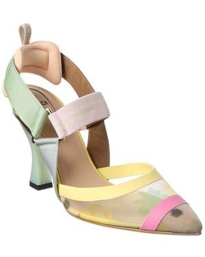Fendi Colibri Ff Mesh & Leather Slingback Pump - Metallic
