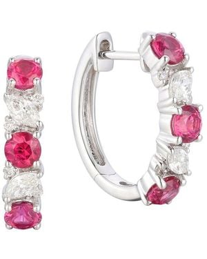 Gregg Ruth 14K 1.83 Ct. Tw. Diamond & Ruby Huggie Earring - Pink