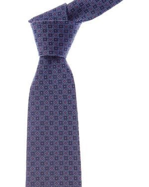 Etro Floral Squares Silk Tie - Purple