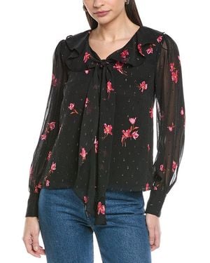 Cece Ruffle Tie V-Neck Top - Black