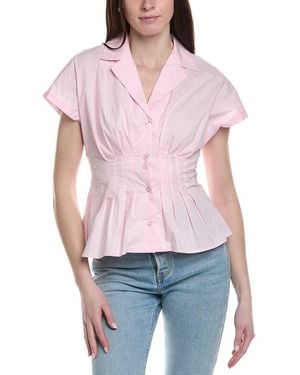 Ellen Tracy Pleat Detail Poplin Shirt - Red