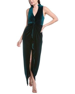Aidan Mattox Stretch Velvet V-Neck Gown - Green