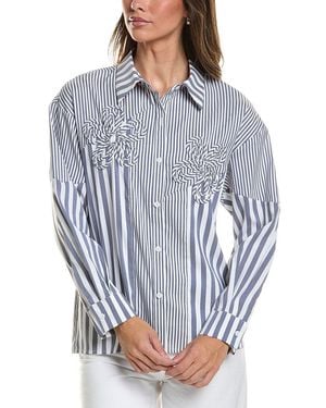 Gracia Stripped Floral Shirt - Blue