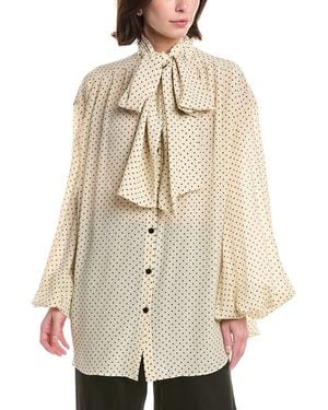 Balmain Bow Tie Printed Silk Shirt - Natural