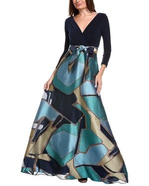Teri Jon Printed Maxi Dress - Blue