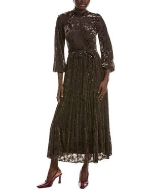 Maison Tara Velvet Burnout Midi Dress - Brown