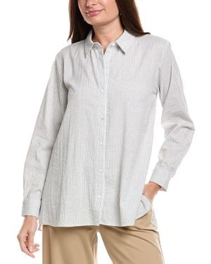 Eileen Fisher Petite Classic Collar Silk Shirt - Grey