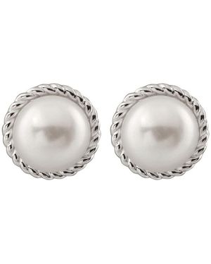 Splendid Rhodium Plated Silver 8-8.5mm Pearl Drop Earrings - Grey