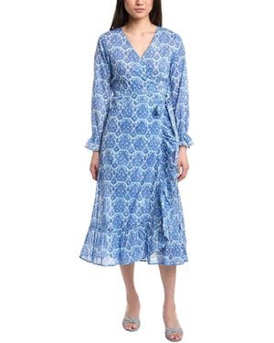 MER ST BARTH Genevieve Ruffle Wrap Dress - Blue