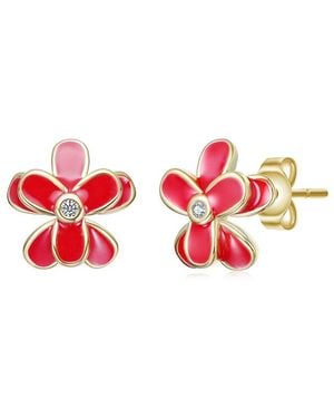 Rachel Glauber 14K Plated Cz Flower Earrings - Red