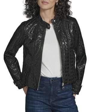 KARL LAGERFELD Eyelet Zip Front Jacket - Grey