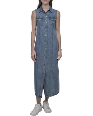 DKNY Maxi Button Front Dress - Blue