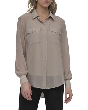DKNY Button-Down Chiffon Shirt - Grey