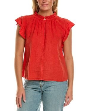 Velvet By Graham & Spencer Semira Short Sleeve Woven Linen Top - Red