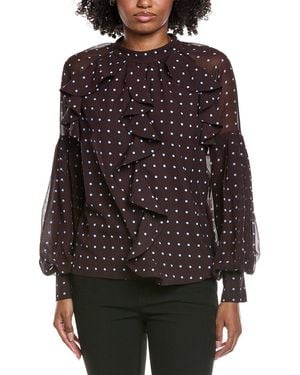 Gracia Front Ruffle Balloon Sleeve Blouse - Black