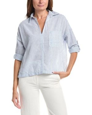 Max Studio Tab Sleeve Woven V-Neck Shirt - Blue
